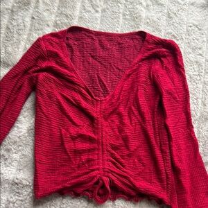 Red Long Sleeve Ruched Top